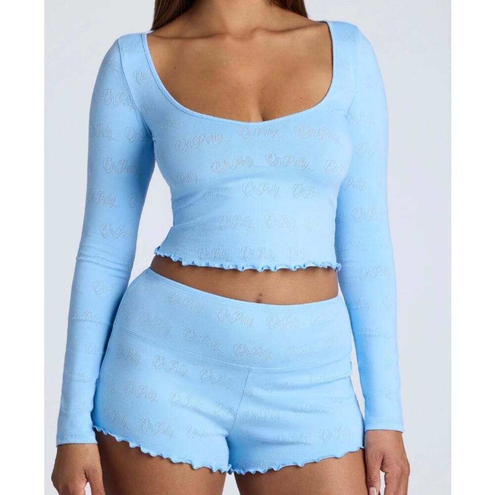 Oh Polly Long Sleeve Scoop Neck Pointelle Crop Top Size Small